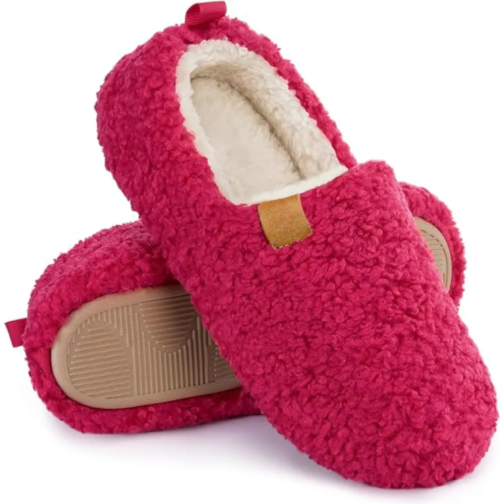 Faux Wool House Slippers With Memory Foam Cushioning