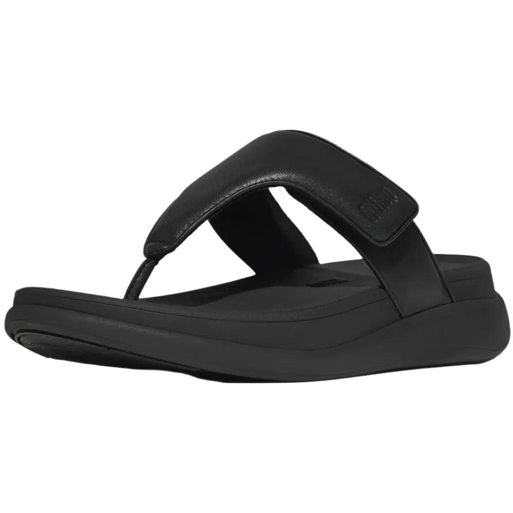 FitFlop F-Mode Go Adjustable Flatform All Black Toe-Post Sandals