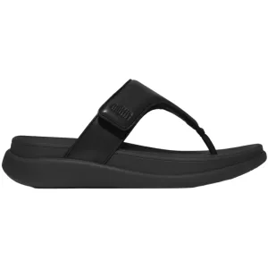 FitFlop F-Mode Go Adjustable Flatform All Black Toe-Post Sandals