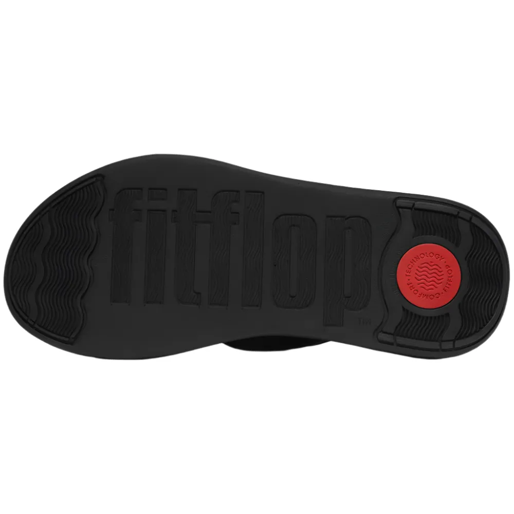 FitFlop F-Mode Go Adjustable Flatform All Black Toe-Post Sandals