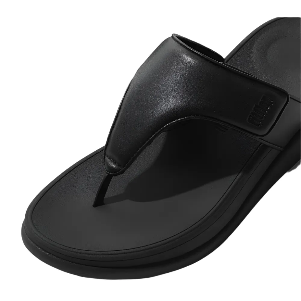 FitFlop F-Mode Go Adjustable Flatform All Black Toe-Post Sandals