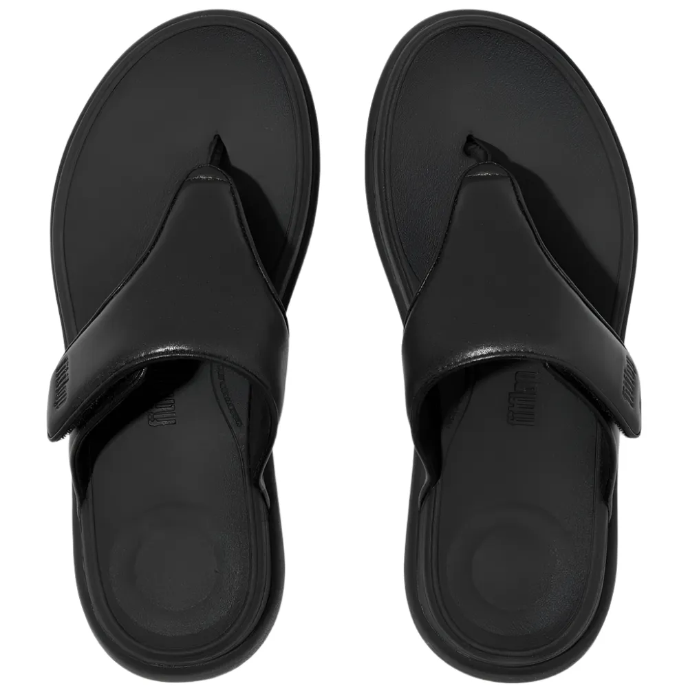 FitFlop F-Mode Go Adjustable Flatform All Black Toe-Post Sandals