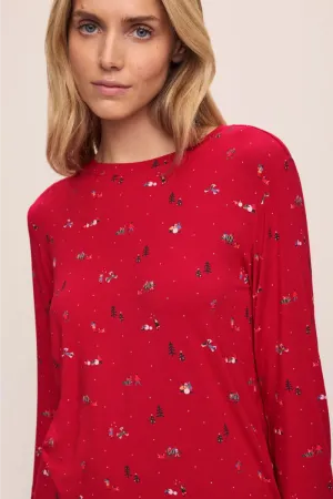 Gisele Printed TENCEL™ Modal Crewneck PJ Set Winter Wonderland Haute Red/Ivory