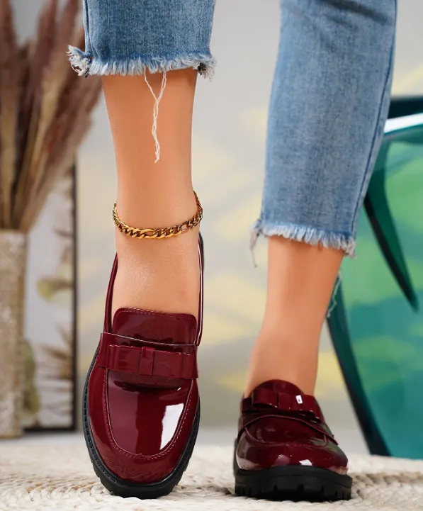 Glossy Bow Chunky Loafers
