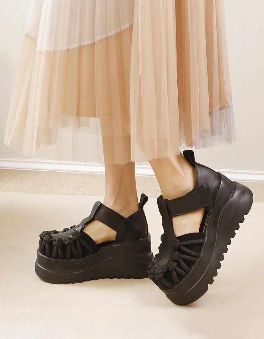 Handmade Wide Toe Box T-Strap Platform Sandals