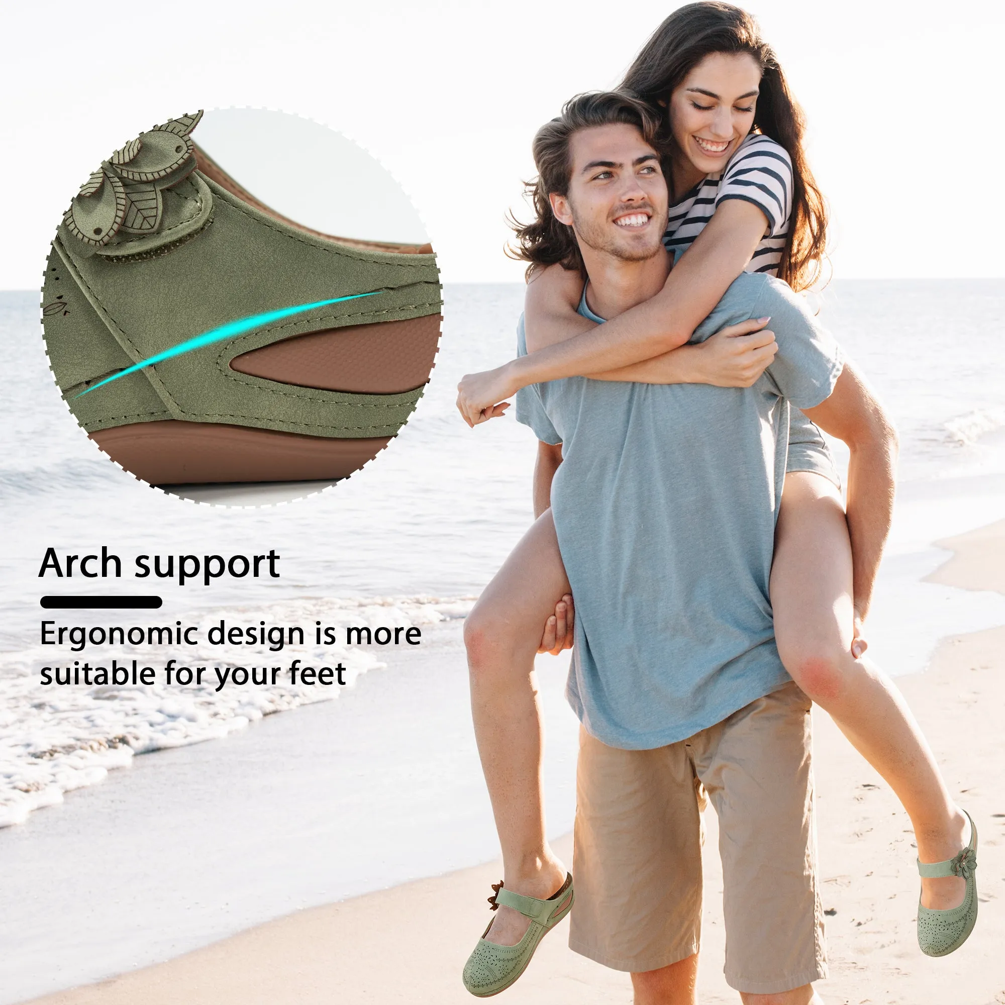 HARENC™Mules for Women Sandals Casual Summer Clog with Arch Support Cushion Footbed Slip