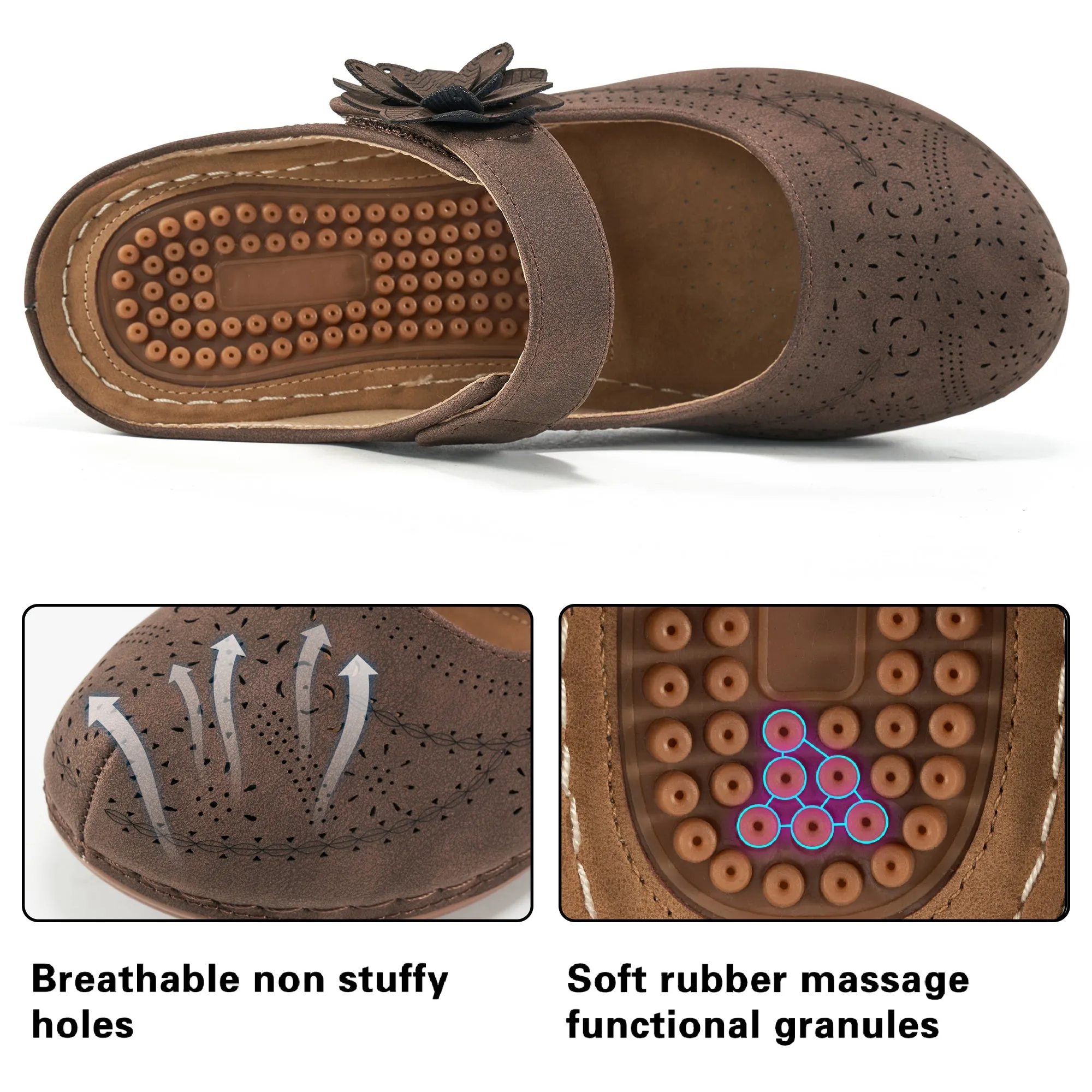 HARENC™Mules for Women Sandals Casual Summer Clog with Arch Support Cushion Footbed Slip