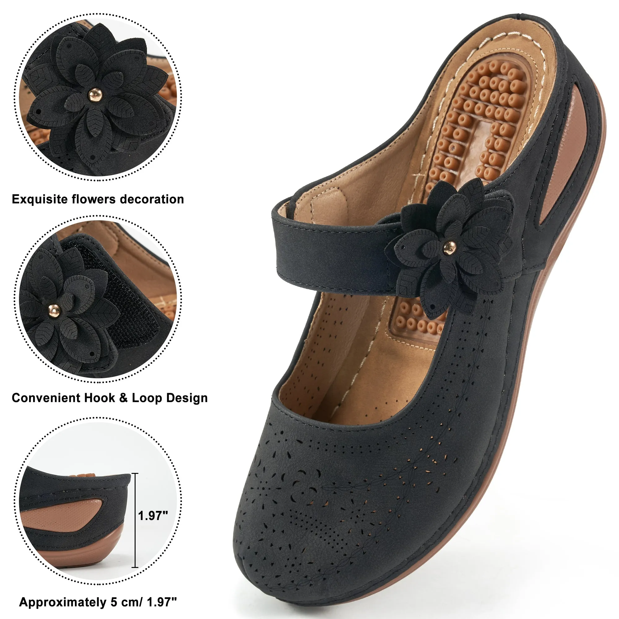 HARENC™Mules for Women Sandals Casual Summer Clog with Arch Support Cushion Footbed Slip