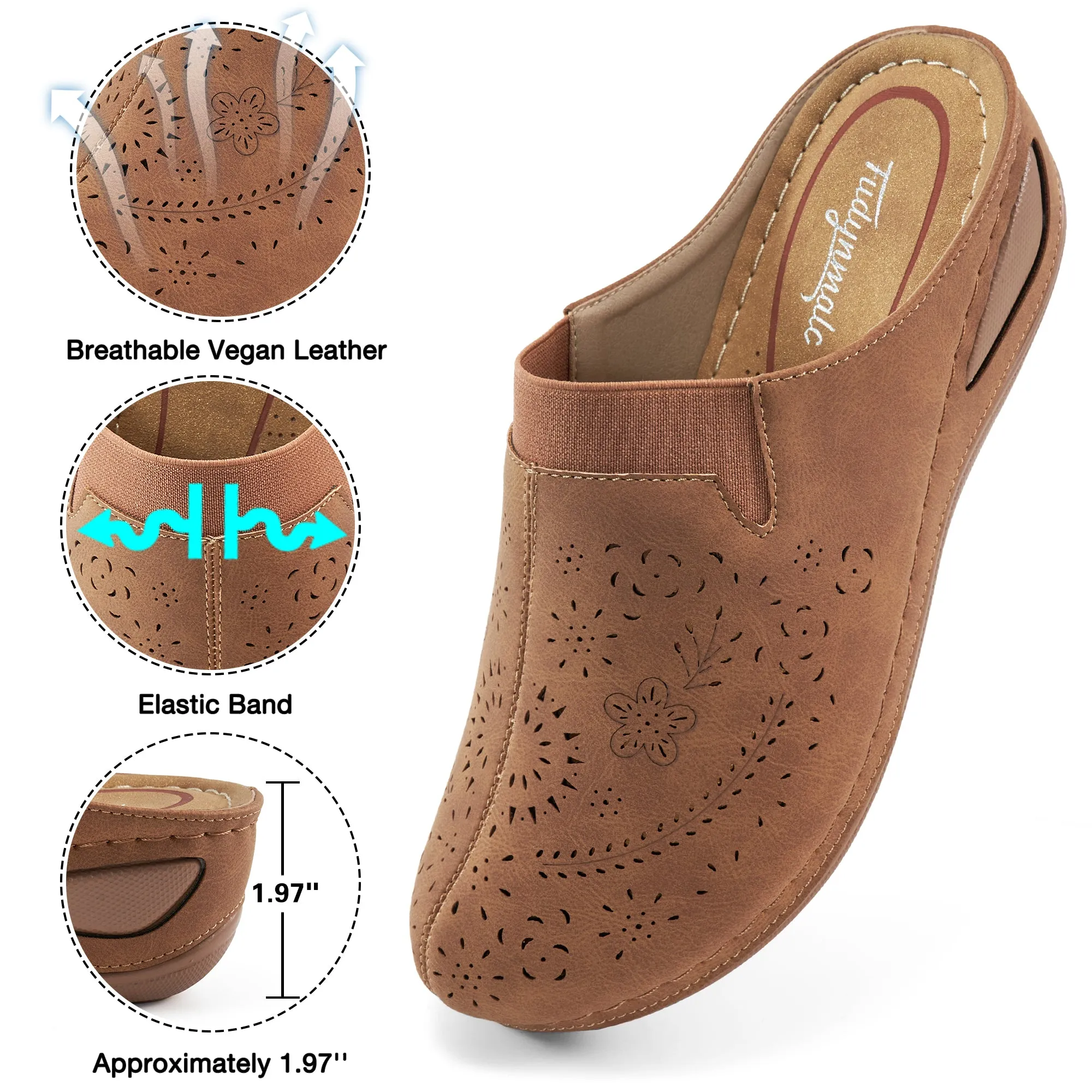 HARENC™Womens Mules Closed Toe: Comfortable Cushion Footbed Slip On Wedge Sandals - Casual Fashion Orthopedic Walking Shoes