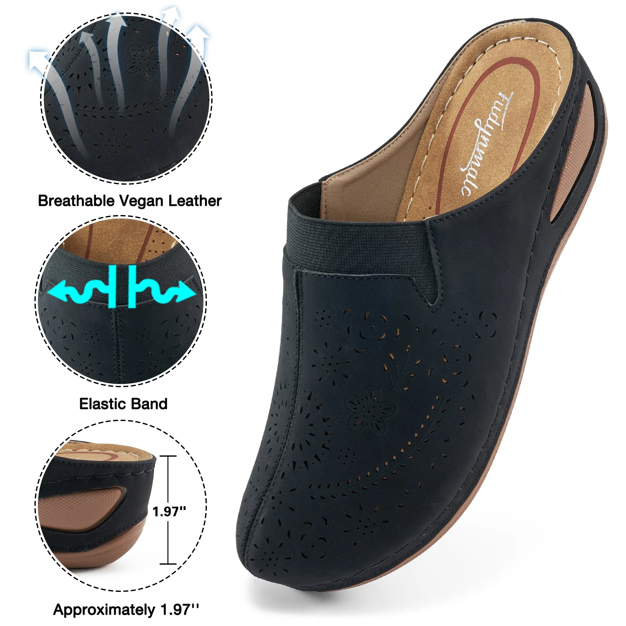 HARENC™Womens Mules Closed Toe: Comfortable Cushion Footbed Slip On Wedge Sandals - Casual Fashion Orthopedic Walking Shoes