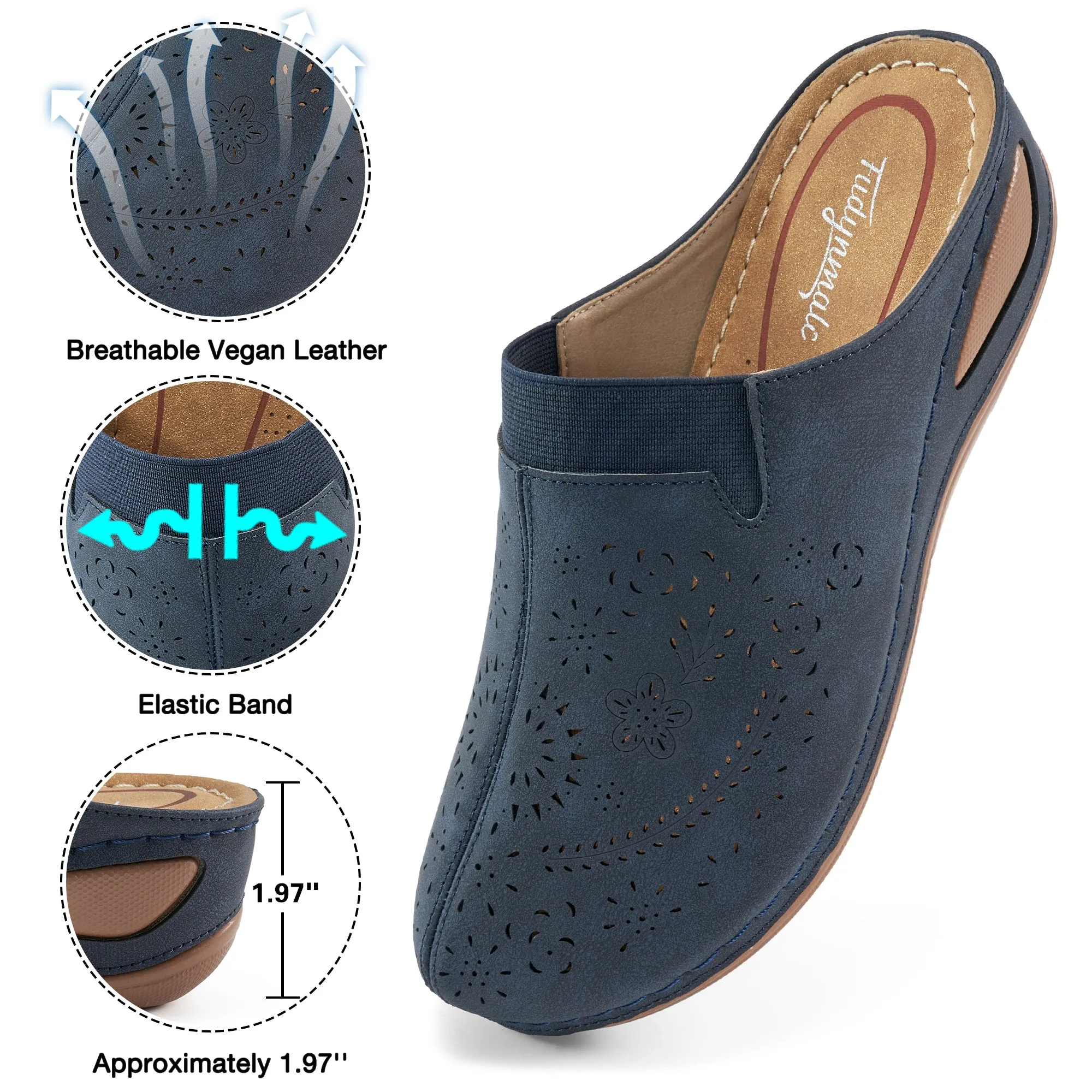 HARENC™Womens Mules Closed Toe: Comfortable Cushion Footbed Slip On Wedge Sandals - Casual Fashion Orthopedic Walking Shoes