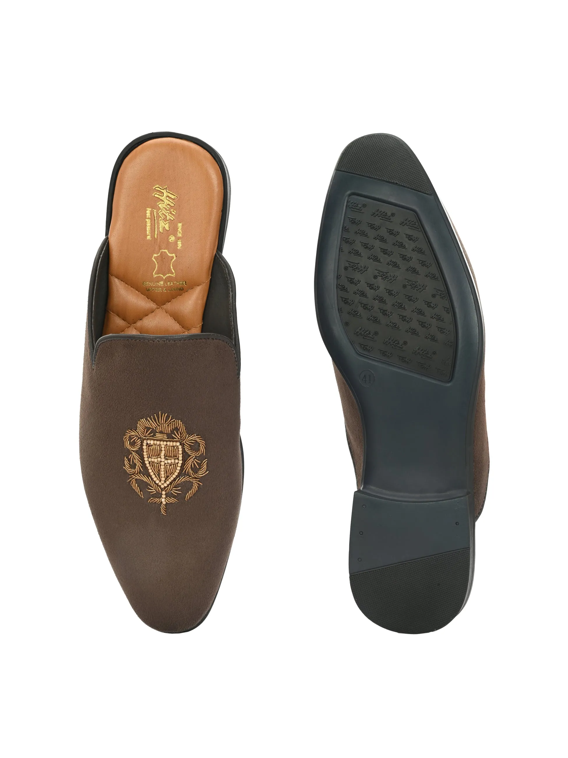 Hitz Men's Brown Leather Half Shoes Ethnic Wear Mule Shoes