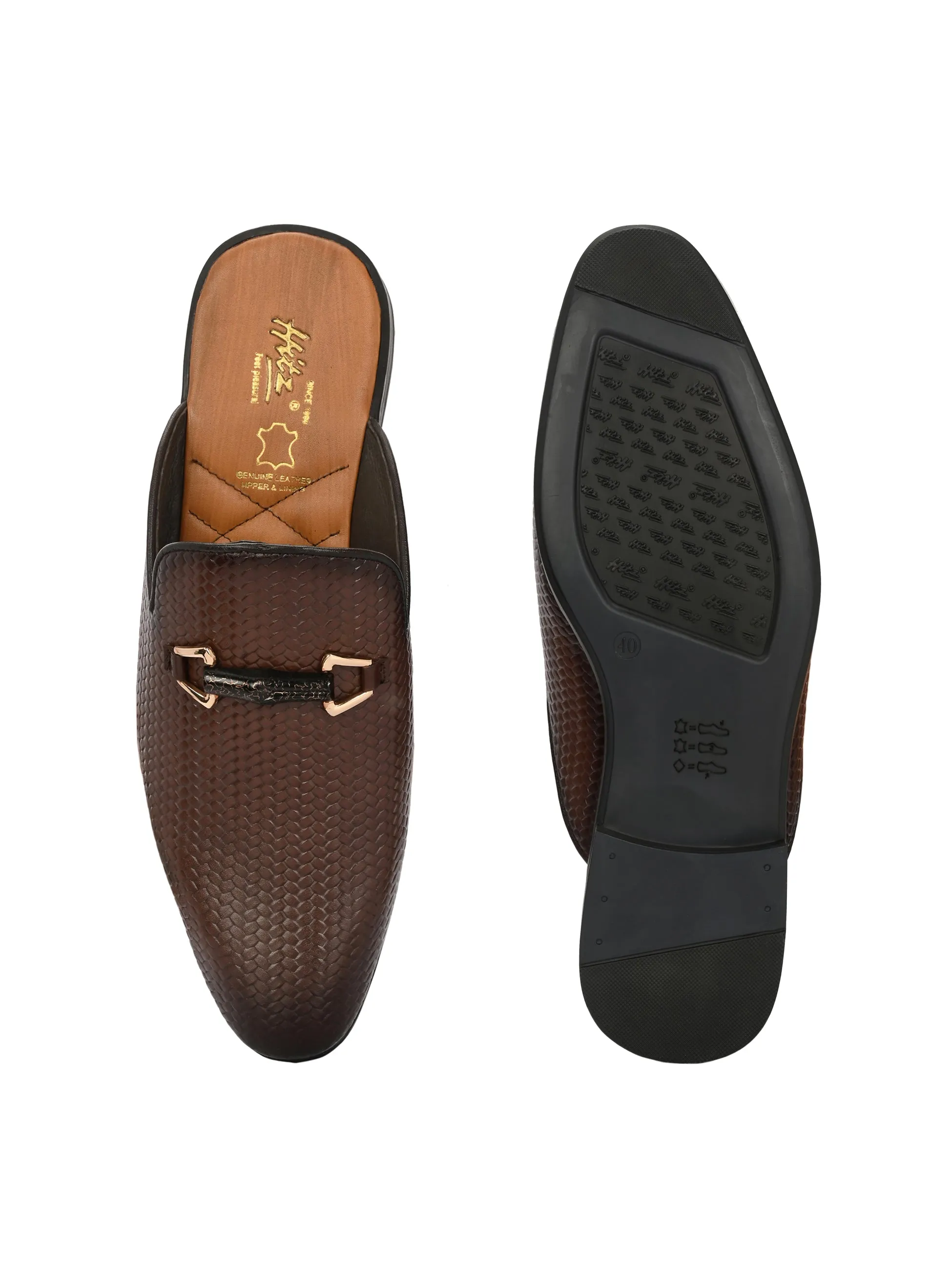 Hitz Men's Brown Leather Half Shoes Ethnic Wear Mule Shoes