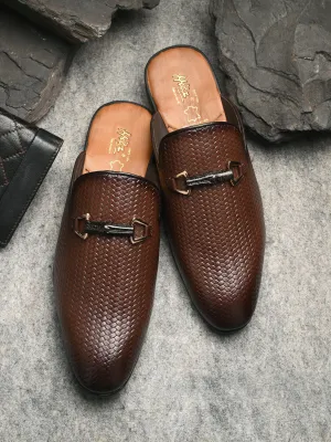 Hitz Men's Brown Leather Half Shoes Ethnic Wear Mule Shoes