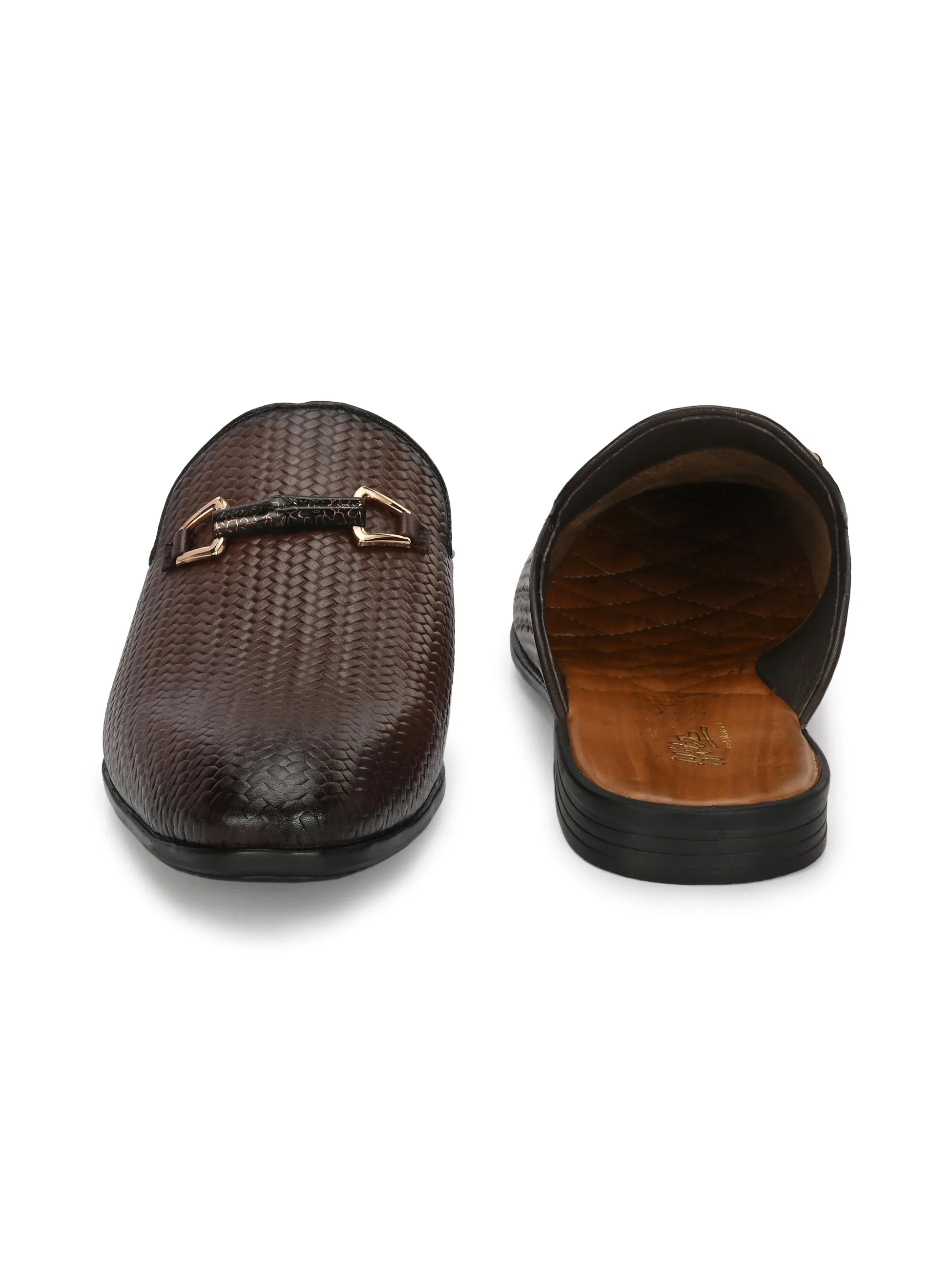 Hitz Men's Brown Leather Half Shoes Ethnic Wear Mule Shoes