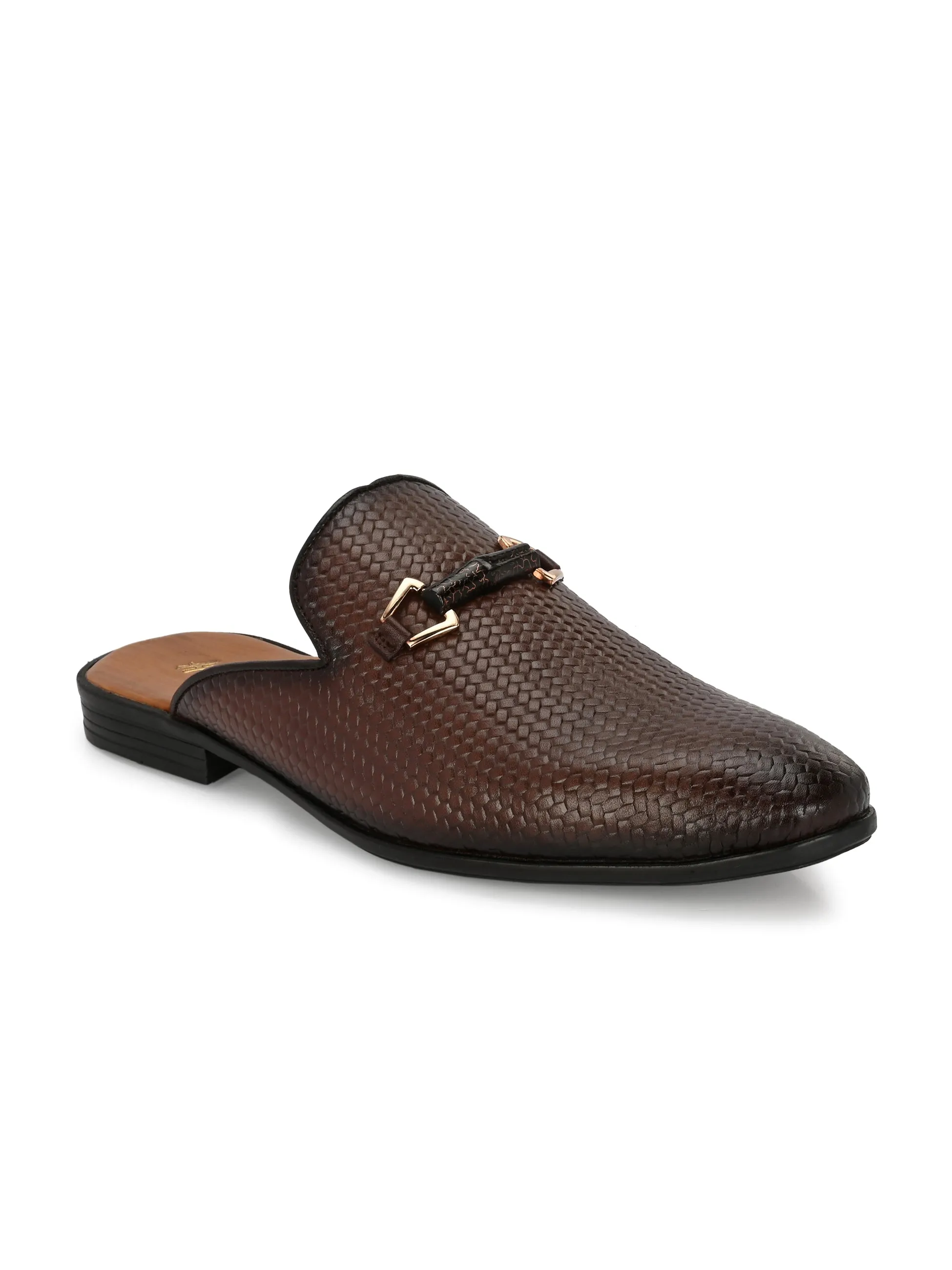 Hitz Men's Brown Leather Half Shoes Ethnic Wear Mule Shoes