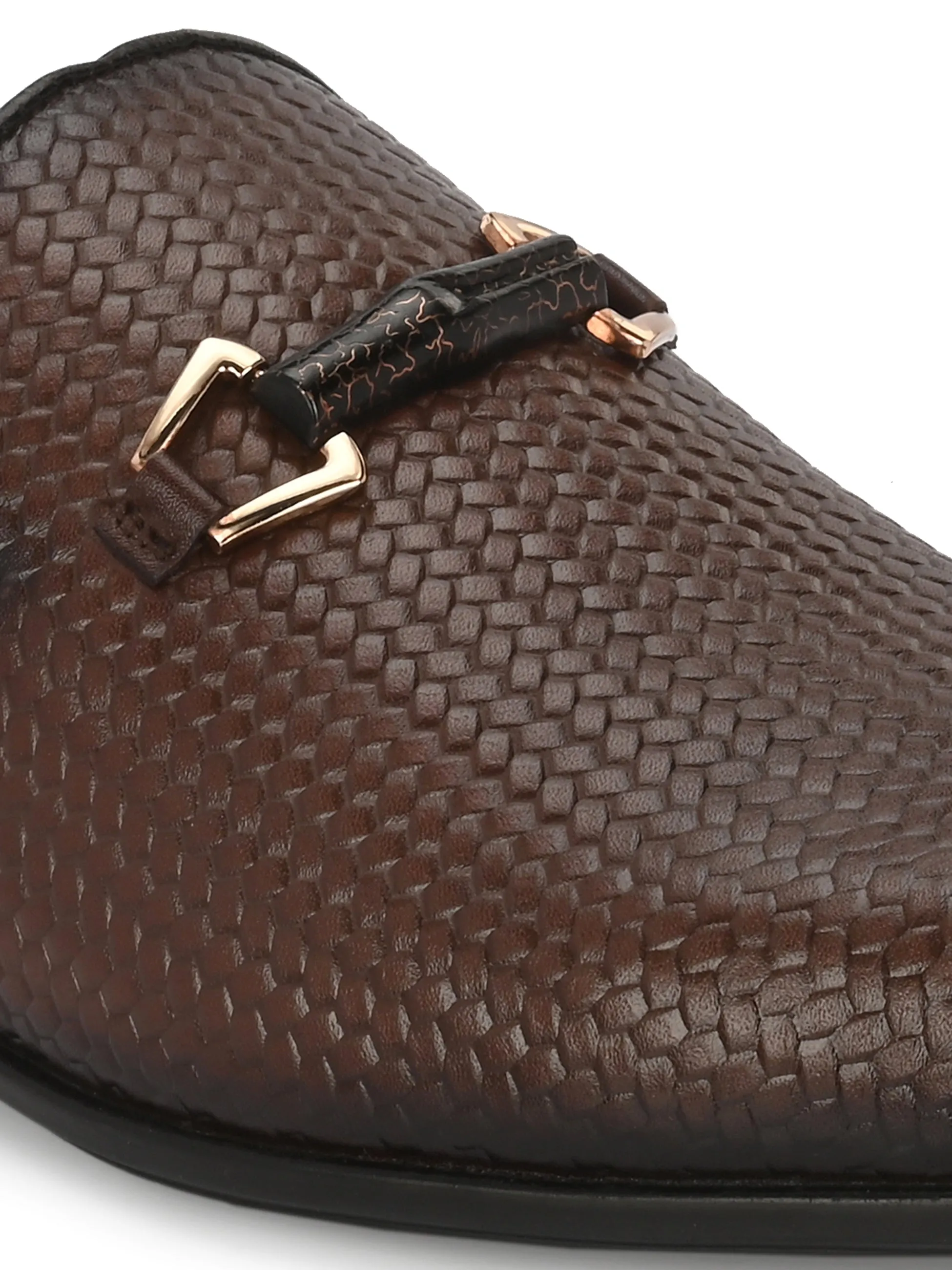 Hitz Men's Brown Leather Half Shoes Ethnic Wear Mule Shoes
