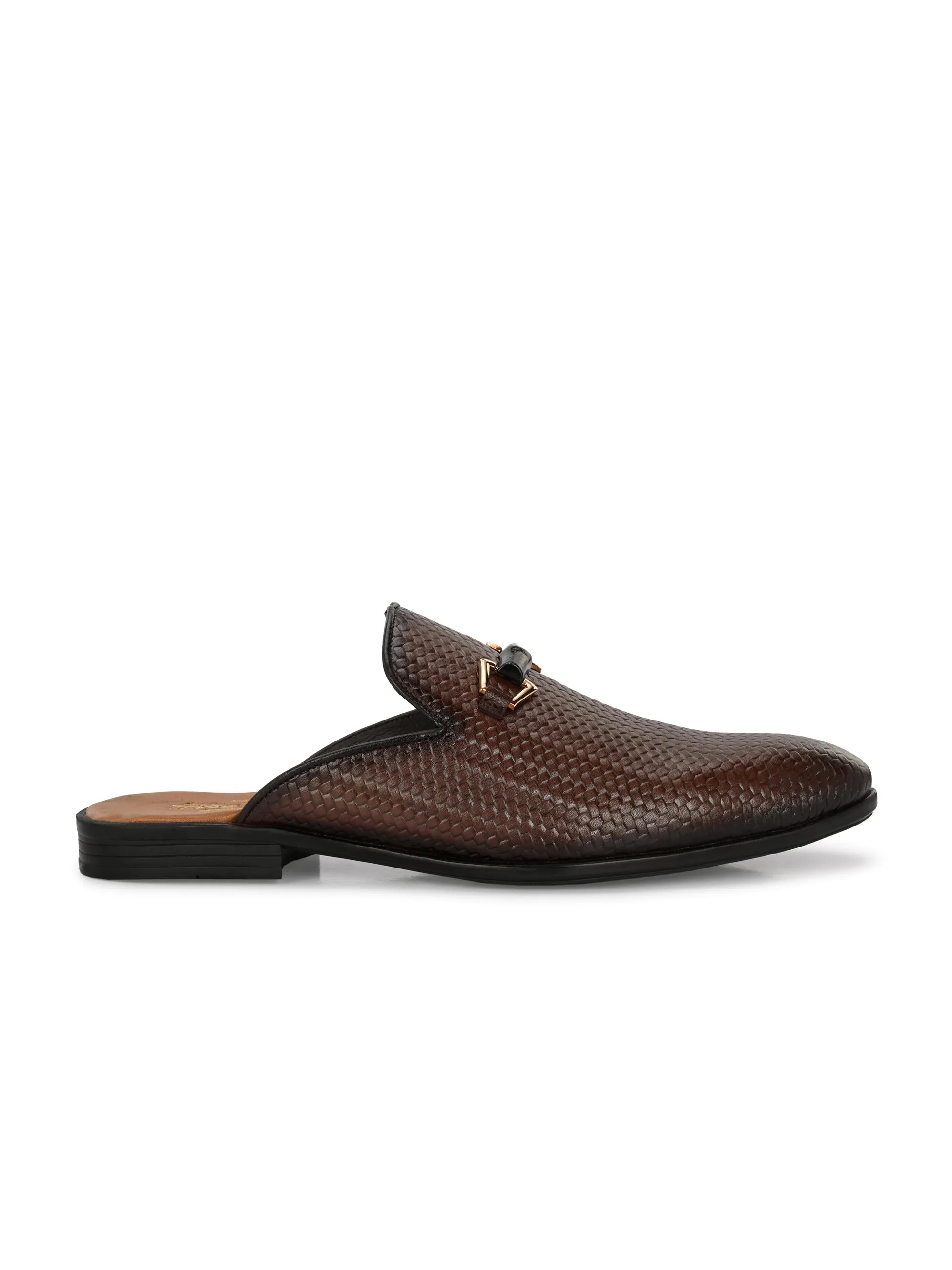 Hitz Men's Brown Leather Half Shoes Ethnic Wear Mule Shoes