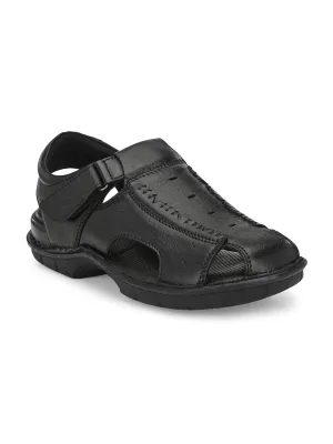 HITZ9602 Men's Black Leather Casual Velcro Sandals