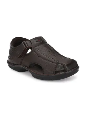 HITZ9602 Men's Brown Leather Casual Velcro Sandals