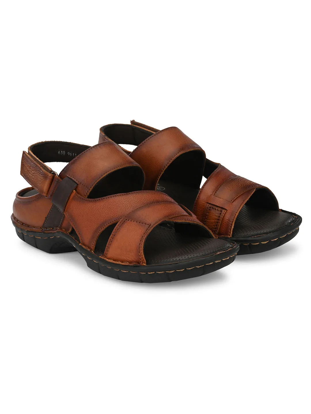HITZ9611 Men's Tan Leather Casual Velcro Sandals