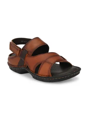HITZ9611 Men's Tan Leather Casual Velcro Sandals