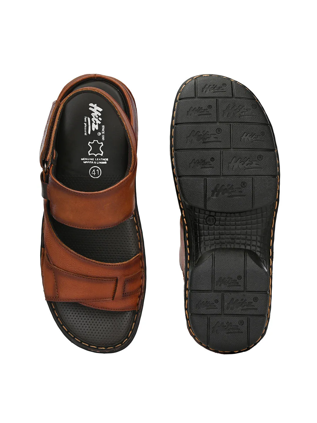 HITZ9611 Men's Tan Leather Casual Velcro Sandals