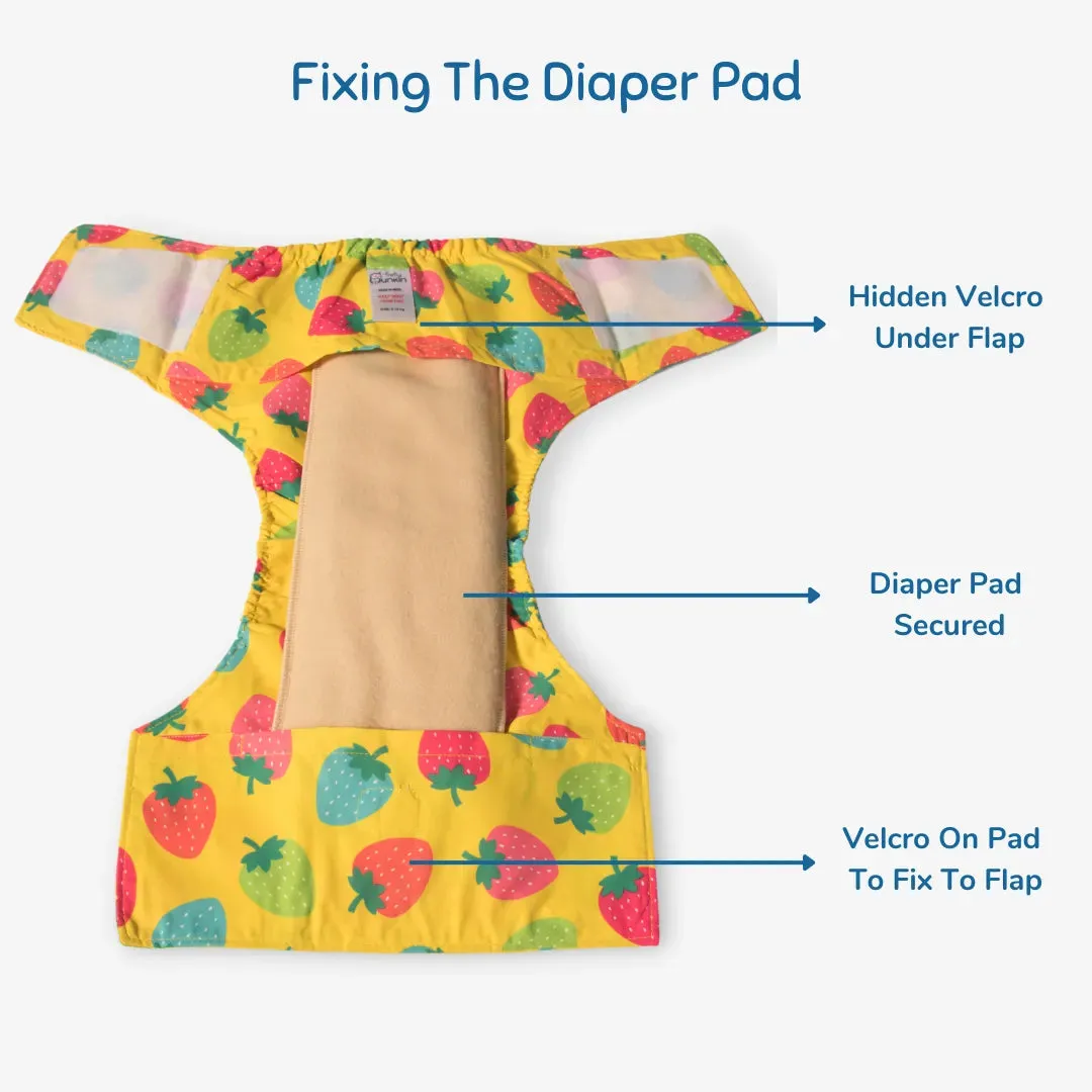 Infant Reusable Diapers | Berry Love | Velcro Closure | With 2 Diaper Pads Free