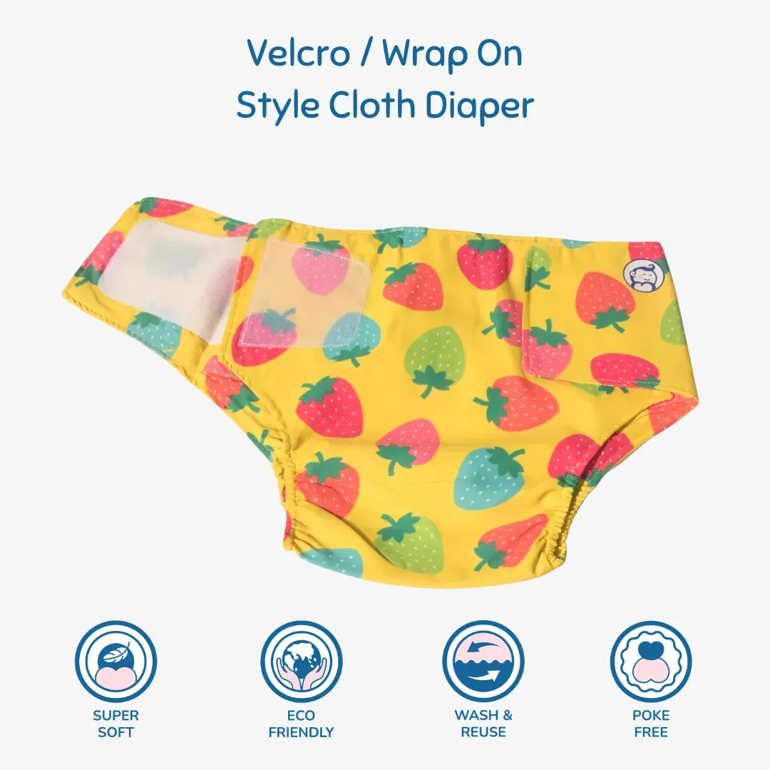 Infant Reusable Diapers | Berry Love | Velcro Closure | With 2 Diaper Pads Free
