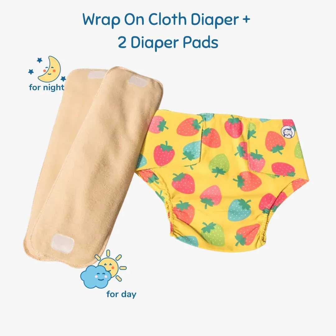 Infant Reusable Diapers | Berry Love | Velcro Closure | With 2 Diaper Pads Free