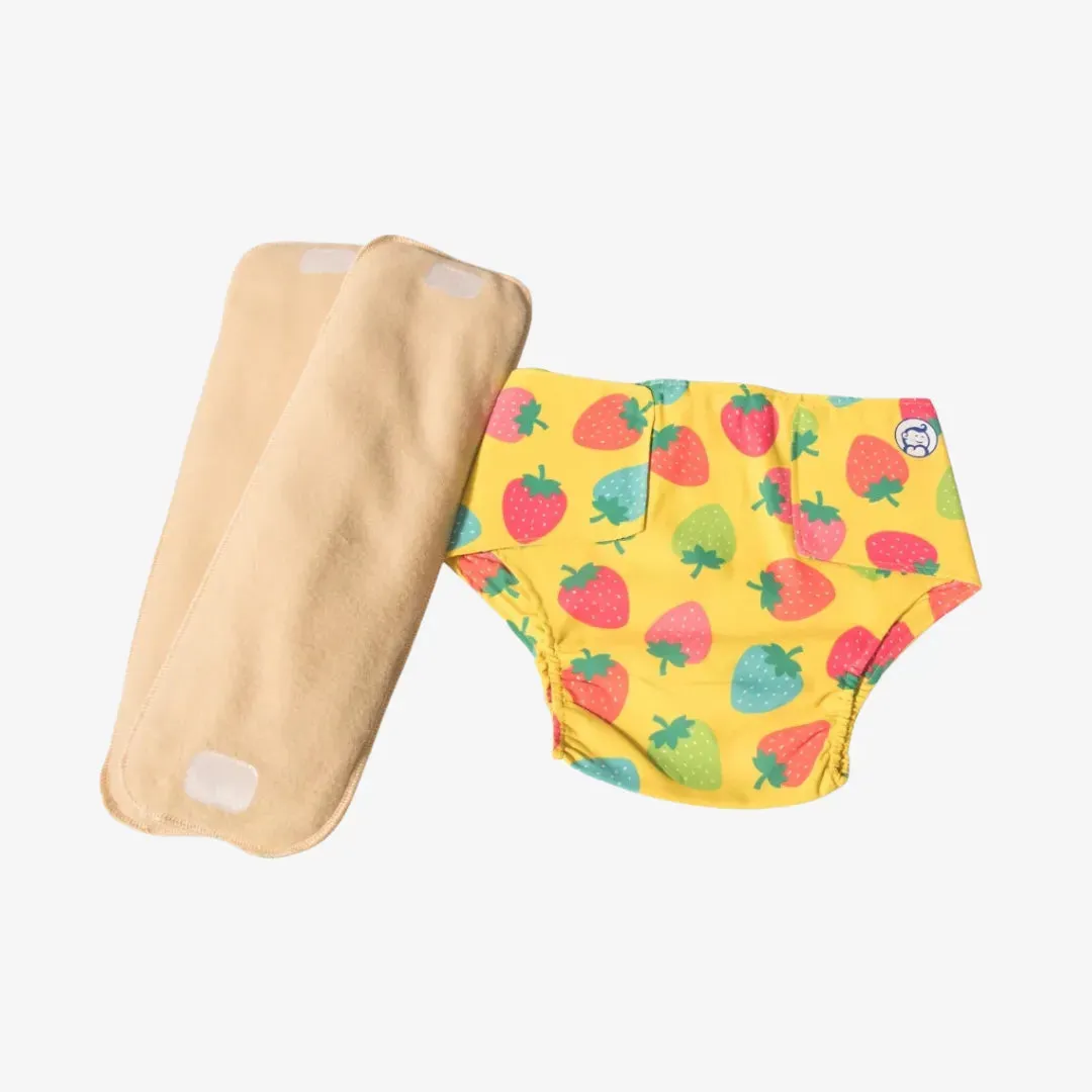 Infant Reusable Diapers | Berry Love | Velcro Closure | With 2 Diaper Pads Free