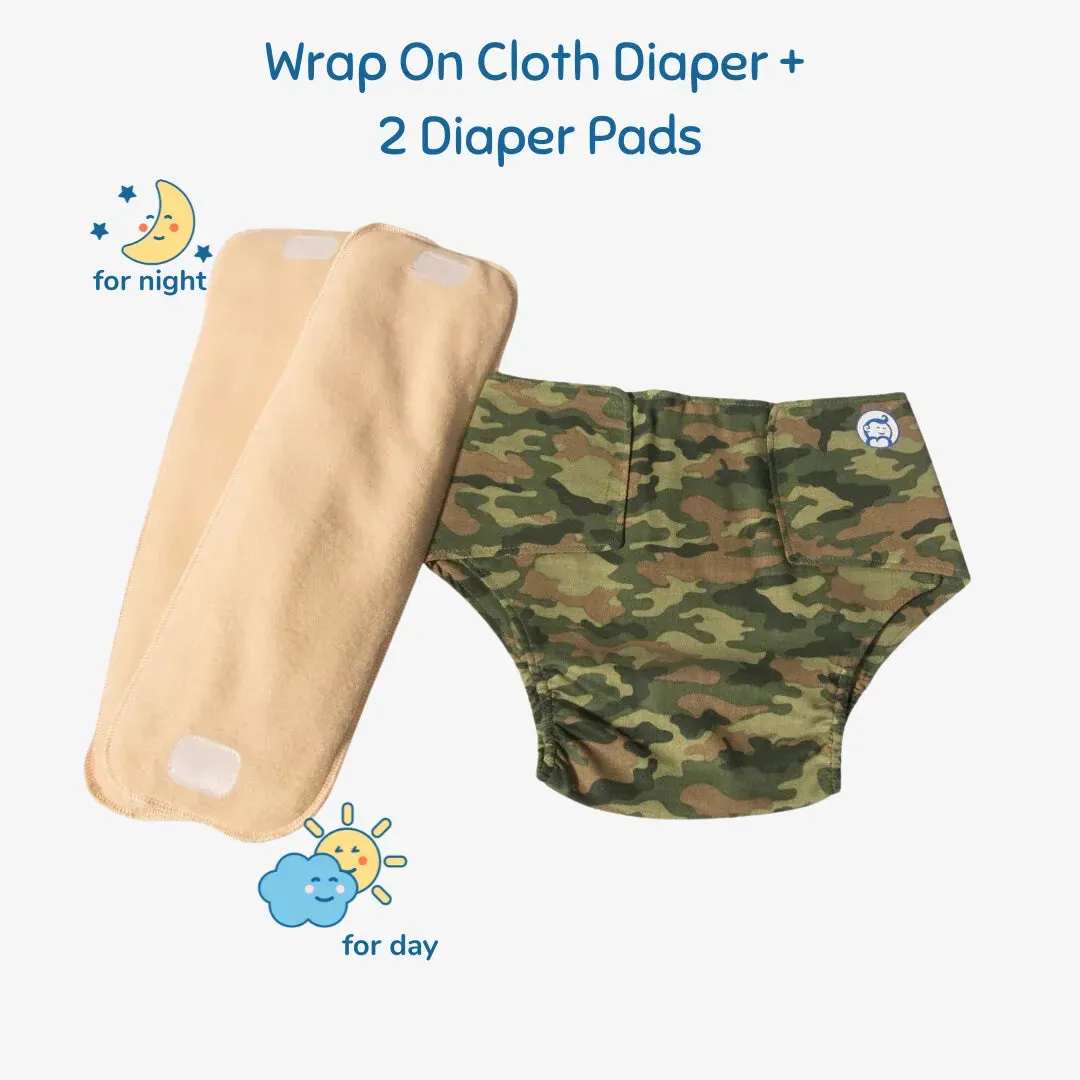 Infant Reusable Diapers | Camo Baby | Velcro Closure | With 2 Diaper Pads Free