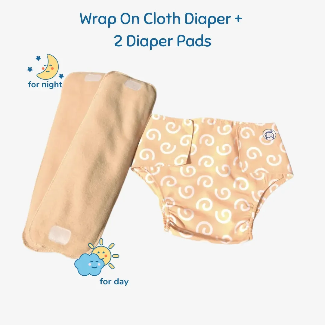 Infant Reusable Diapers | Swirly Whirly | Velcro Closure | With 2 Diaper Pads Free