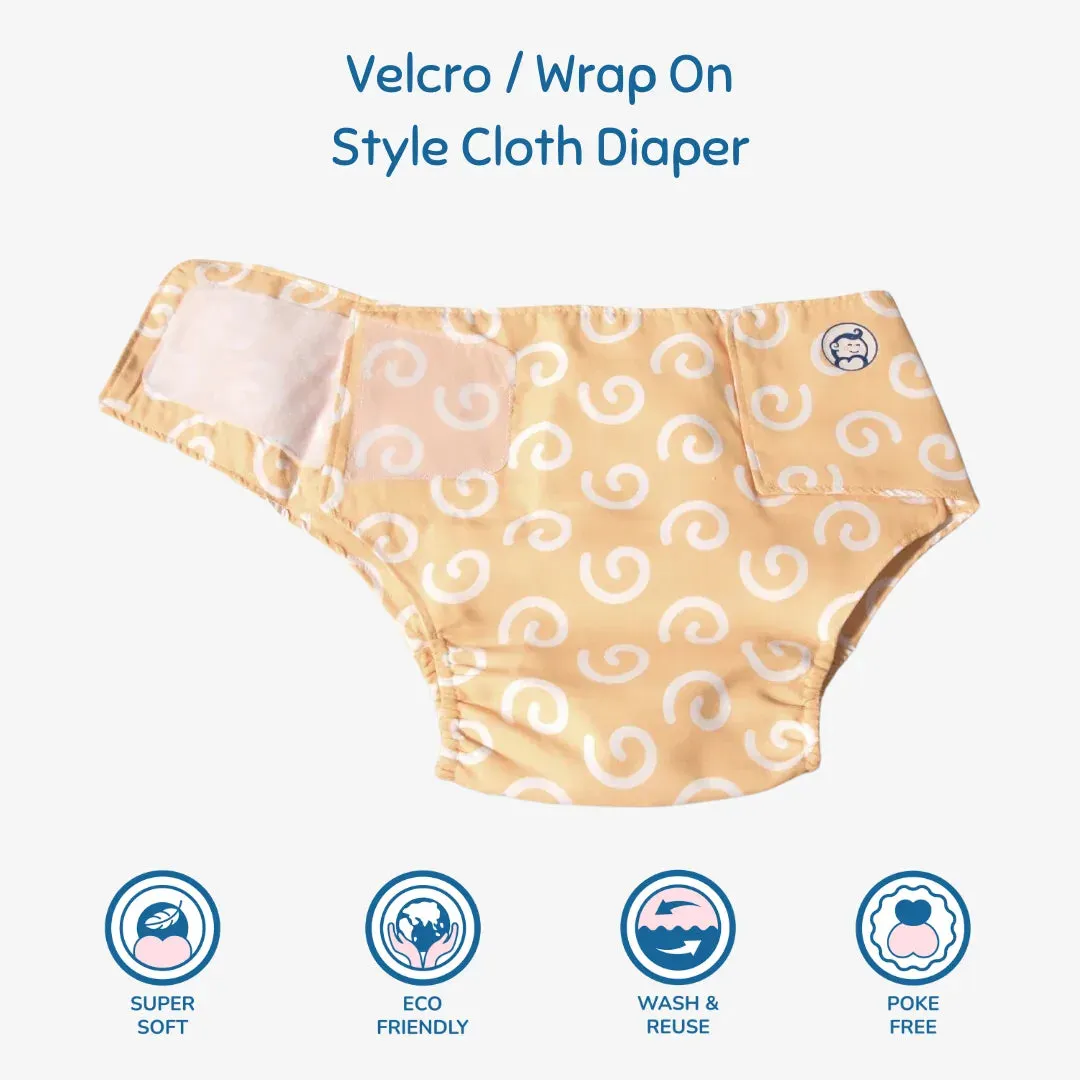 Infant Reusable Diapers | Swirly Whirly | Velcro Closure | With 2 Diaper Pads Free