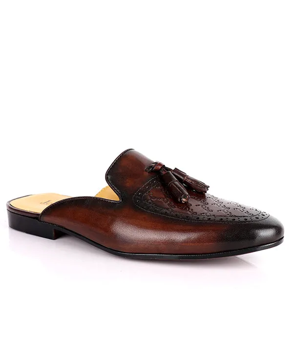 John Foster Brogues Tassel Men's Mules|Brown