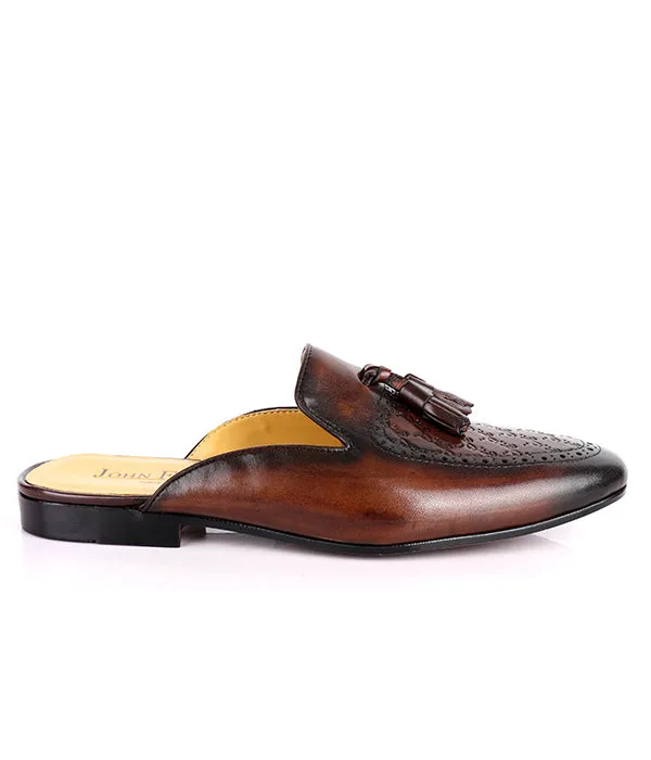 John Foster Brogues Tassel Men's Mules|Brown