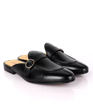 John Foster Buckled Leather Men's Mules|Black