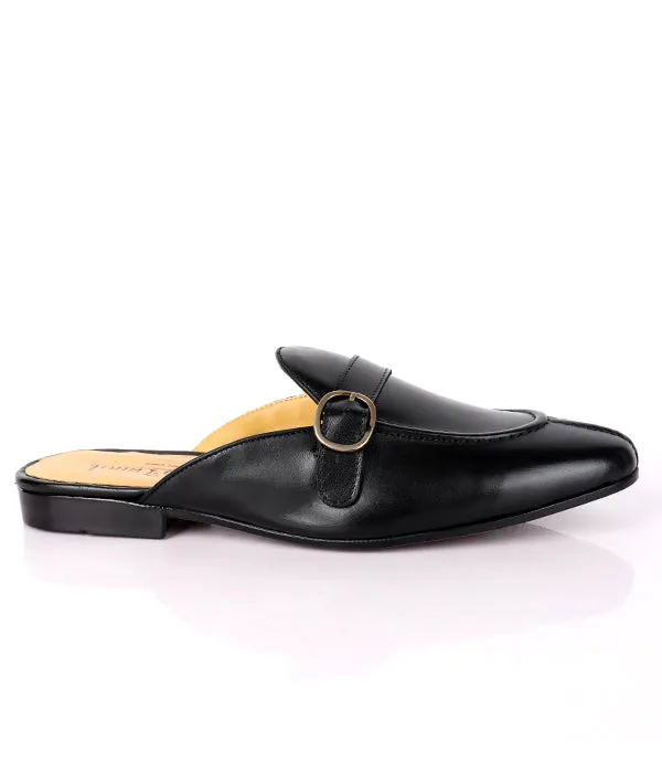 John Foster Buckled Leather Men's Mules|Black