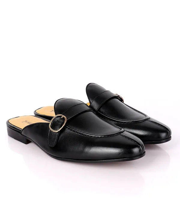 John Foster Buckled Leather Men's Mules|Black