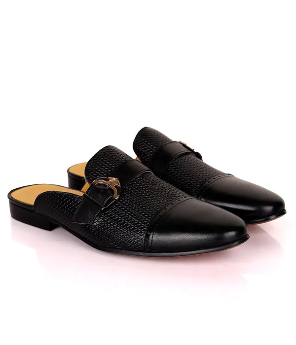 John Foster Buckled Men's Leather Mules|Black