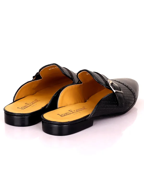 John Foster Buckled Men's Leather Mules|Black