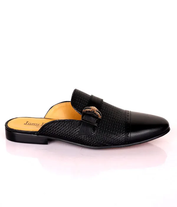 John Foster Buckled Men's Leather Mules|Black
