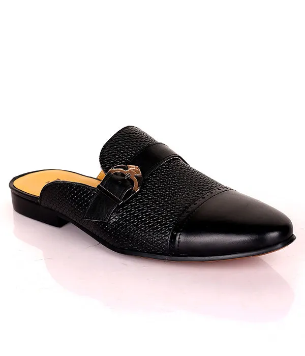 John Foster Buckled Men's Leather Mules|Black