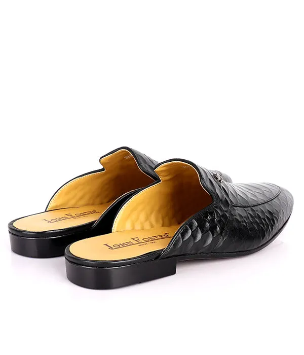 John Foster Croc Design Leather mules |Black