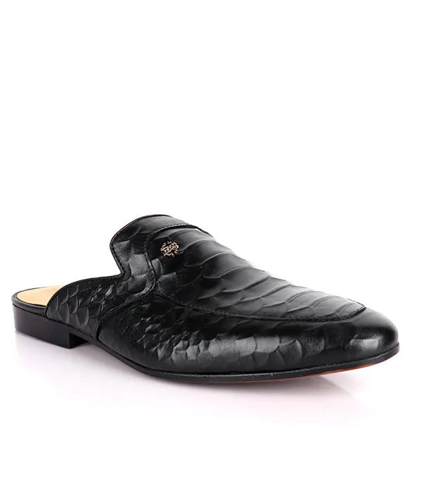John Foster Croc Design Leather mules |Black