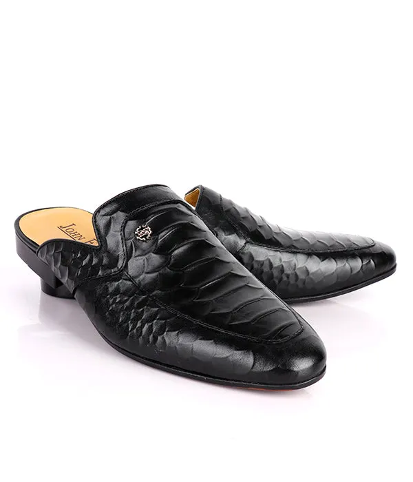John Foster Croc Design Leather mules |Black