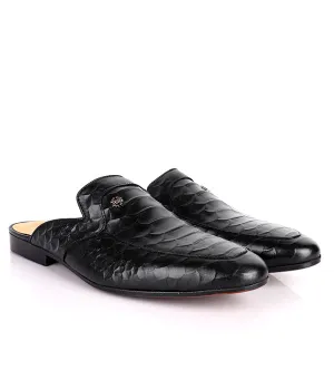 John Foster Croc Design Leather mules |Black