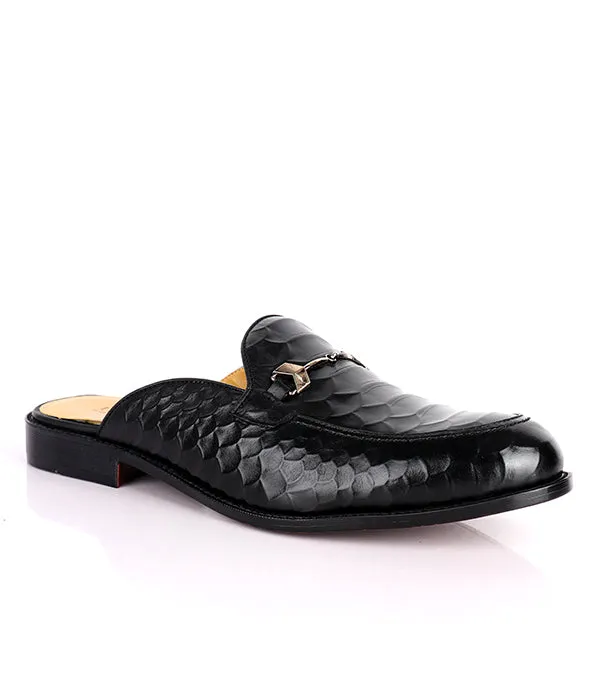 John Foster Croc Horsebit Mules|Black
