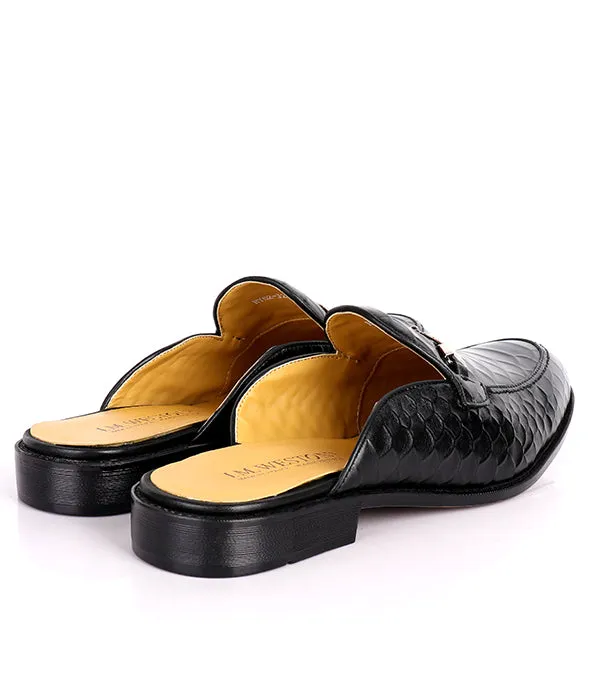 John Foster Croc Horsebit Mules|Black