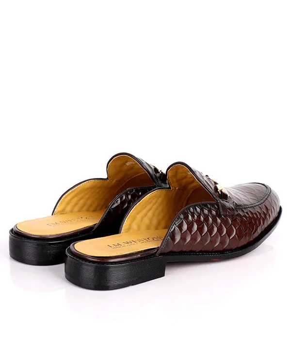 John Foster Croc Horsebit Mules|Brown